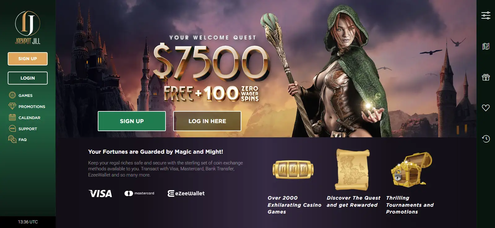 Jackpot Jill homepage and casino lobby overview