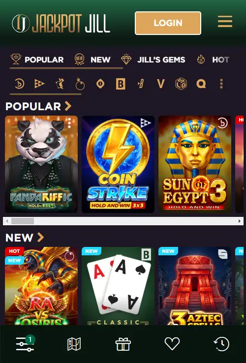 Jackpot Jill official mobile page showing no app needed browser access